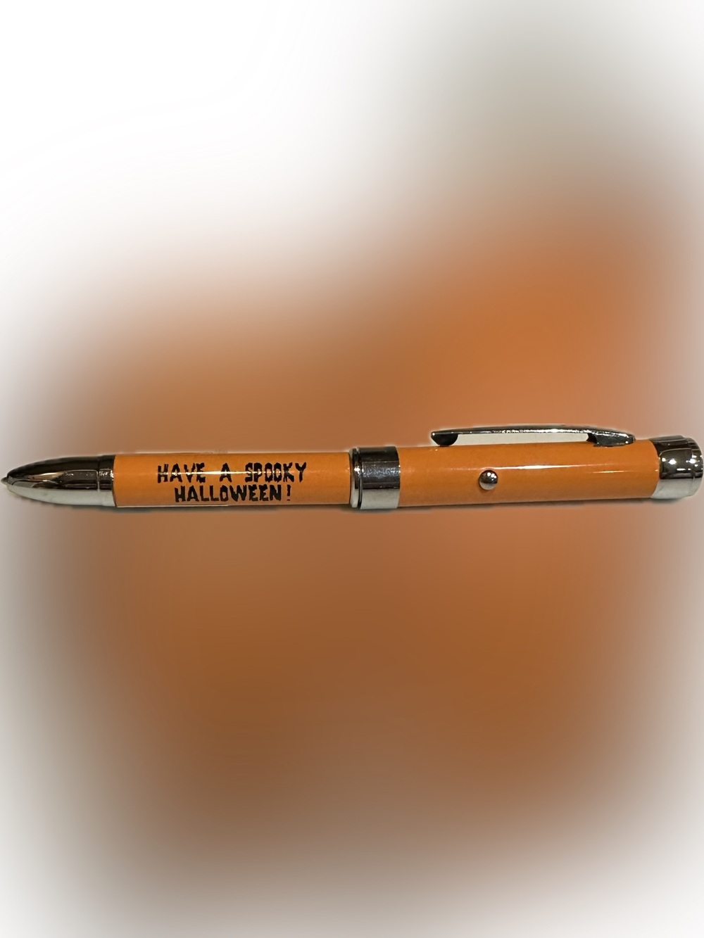 VTG RARE METAL HALLOWEEN LIGHT UP PEN W PUMPKIN JACK O LANTERN PROJECTION ORANGE - Picture 3 of 6